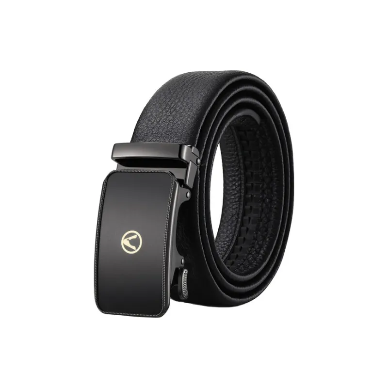 AUGTARLION Business Automatic Buckle Pant Belt Top Grain Cow Leather Leather Belts Men's Black Width  3.5cm-0