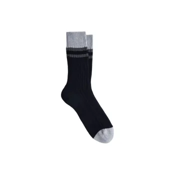Brunello Cucinelli Striped Ribbed Knit Ankle Socks