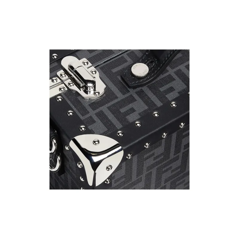 FENDI Calfskin Travel Bag, Suitcase, Hard Case Small Size Men's Black-4