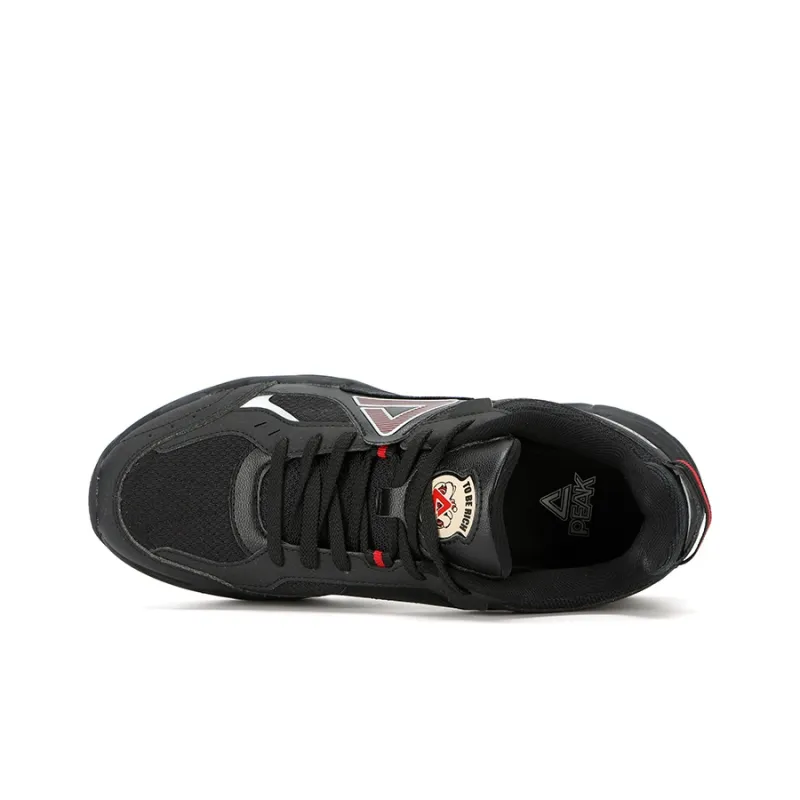 PEAK Classic Heritage Taichi Source Awakening Cushioning Height Increasing Low Top Chunky Sneakers Men's Black/Red-7