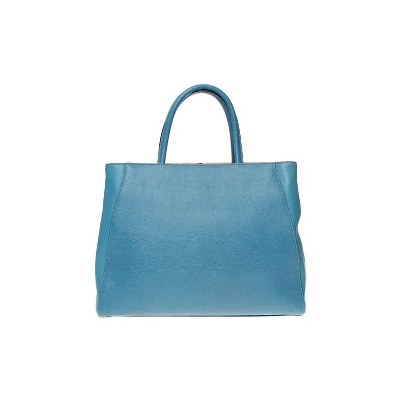 FENDI Cow Leather Tote Bag Shopping Bag Handbag Medium Size Women's Blue-3