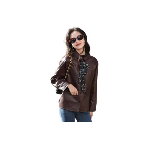 InJu Leather Jackets Women's Burgundy