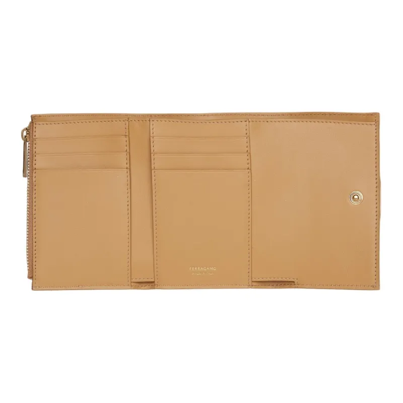 FERRAGAMO GANCINI Cow Leather Wallet Small Size Women's Brown-3