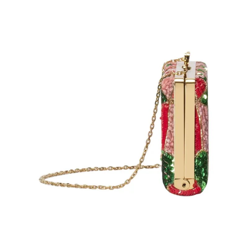 GUCCI Broadway Sequins Embroidery Cloud Pattern Fabric Evening Party Clutch Small Size Women's Red & Multicolor-2