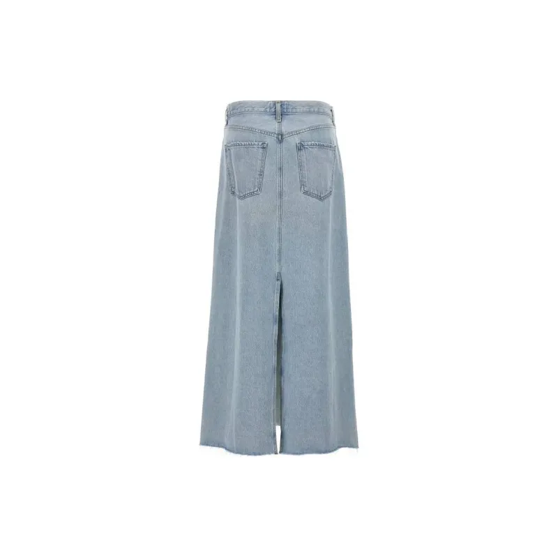 AGOLDE Mid Rise Frayed Edge Denim Skirt-1