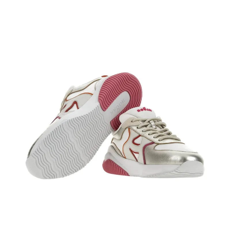 HOGAN H597 Low Top Casual Shoes Women's White Silver Pink-4