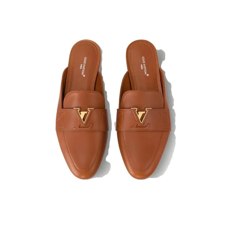 LOUIS VUITTON Capri Rubber Sole Quiet Closed Toe Slippers Women's Brown-3