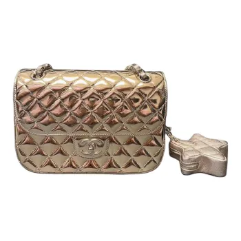CHANEL Calfskin Combined With Lambskin Star Shaped Coin Purse Shoulder Bag Crossbody Bag Small Size Women's Light Gold
