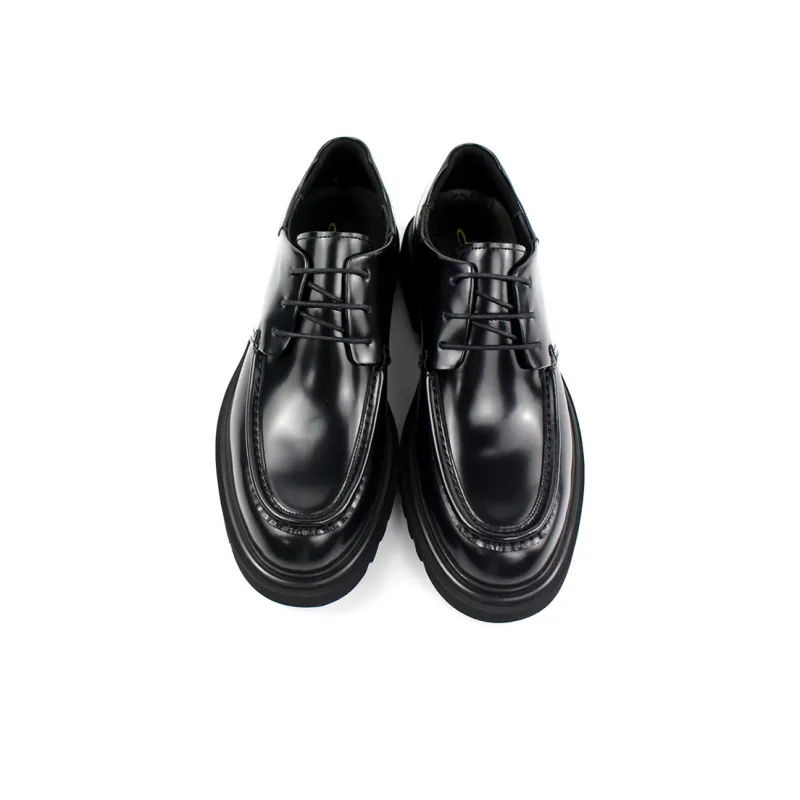 MYFULER Platform Height Increasing British Derby Shoes Business Casual Commute To Work Leather Shoes Men's Black-1