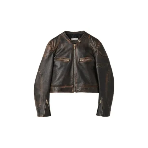 MIU MIU Leather Jackets Women's Brown