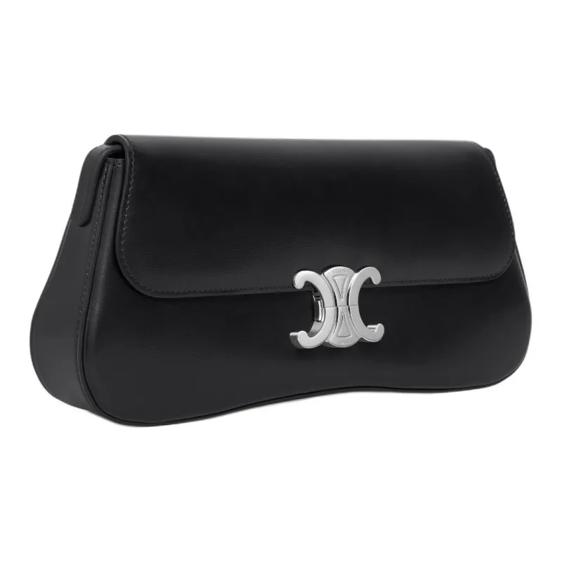 CELINE Shiny Calfskin Handbag Shoulder Bag Medium Size Women's Black-1