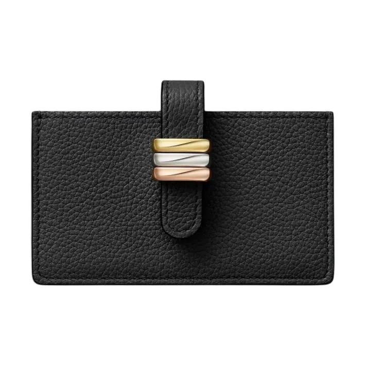 CARTIER Trinity Series Grain Cow Leather Wallet, Card Holder Women's Black-0
