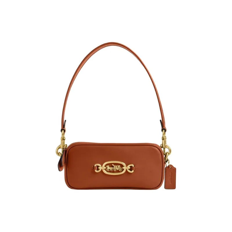 COACH Leather Portable Crossbody Bag, Shoulder Bag Trumpets Women's Polished Amber-0