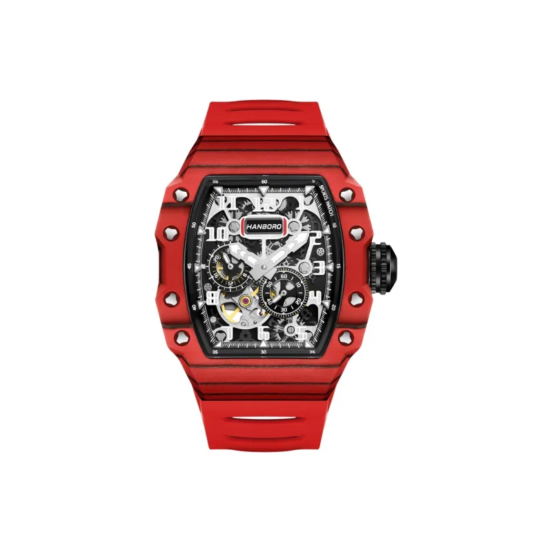 HANBORO Mechanical Movement Rubber Strap Watch Men's Watches Black Dial-13