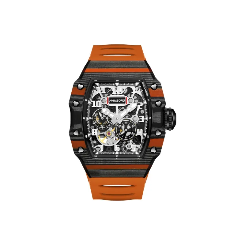 HANBORO Mechanical Movement Rubber Strap Watch Men's Watches Black Dial-11