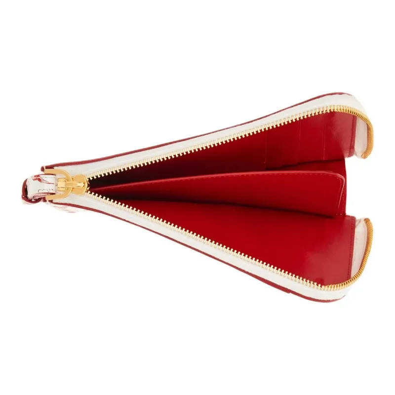 FERRAGAMO GANCINI Cow Leather Cell Phone Pouch Shoulder Bag Crossbody Bag Wallet Women's White & Red-4