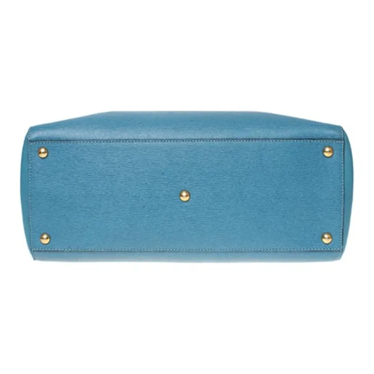 FENDI Cow Leather Tote Bag Shopping Bag Handbag Medium Size Women's Blue-4