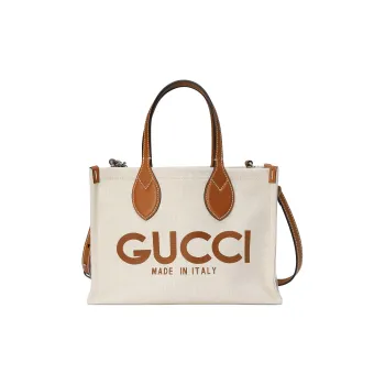 GUCCI Cotton Linen Blend Canvas Tote Bag Shopping Bag Handbag Canvas Bag Mini Women's Beige