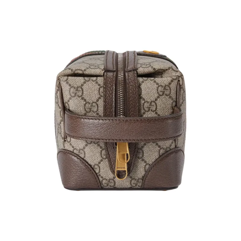 GUCCI Canvas With Leather Makeup Bag Men's Beige & Ebony-2