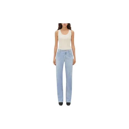 Bottega Veneta Printed Leather Boyfriend Fit Denim Jeans Women's Light Blue