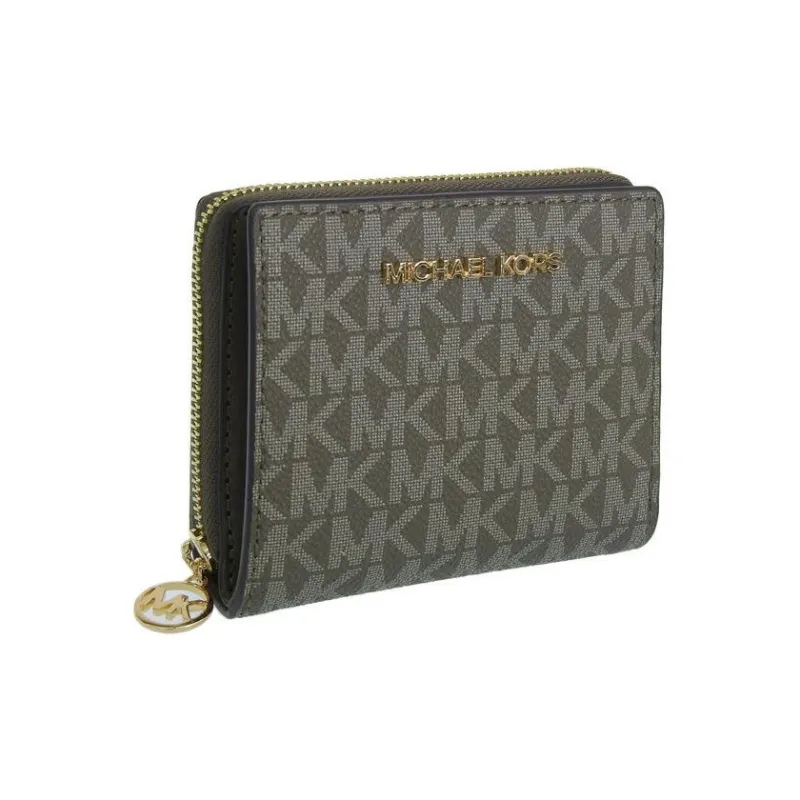 MICHAEL KORS Coated Canvas Card Holder, Wallet Unisex Olive Green-1