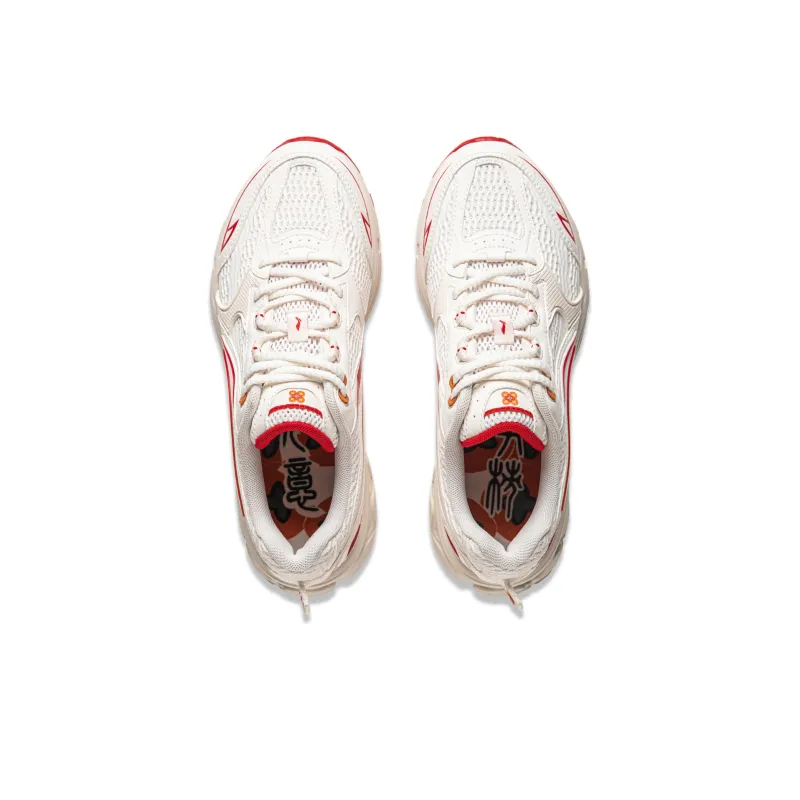 LiNing Shake 2.0 Cushioning Slip Resistant And Abrasion Resistant Low Top Casual Running Shoes Women's White Gray Red-3