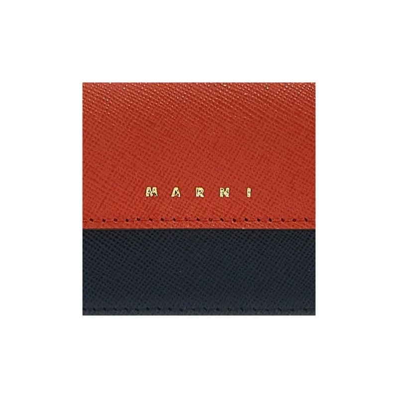 MARNI Calfskin Business Card Holder Women's Brown/Beige/Black-3