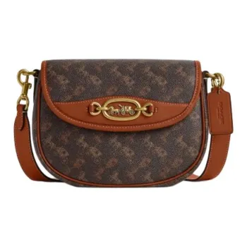 COACH Harley Coated Canvas With Glove Tanned Leather Saddle Bag Handbag Shoulder Bag Crossbody Bag Women's Coffee Brown