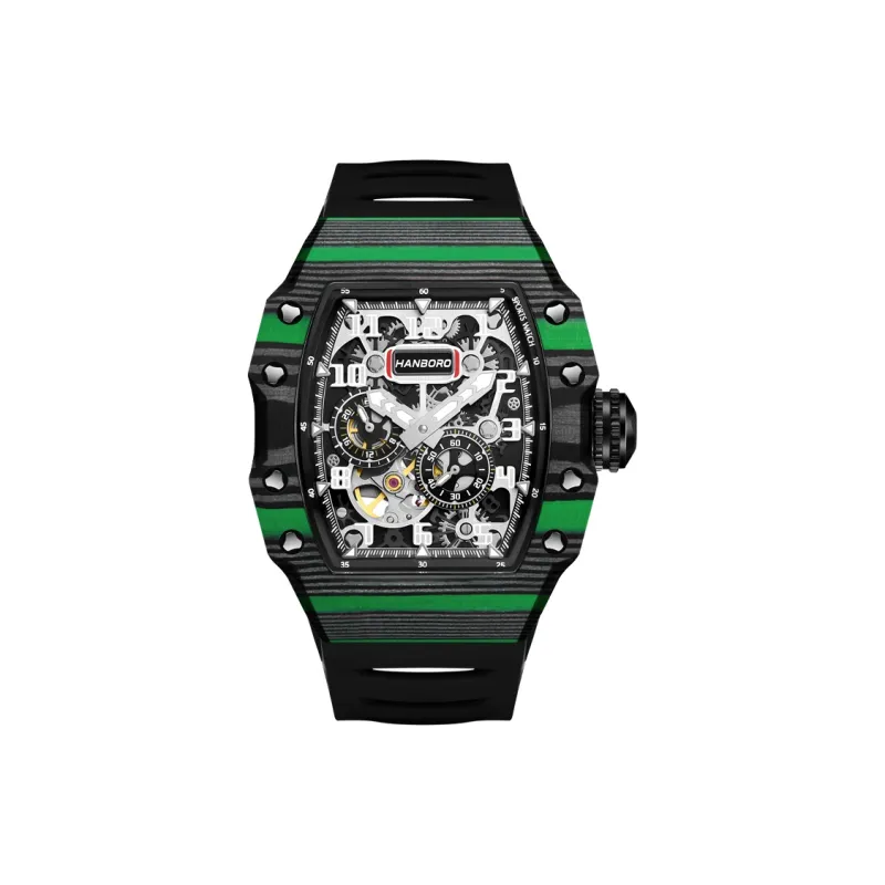 HANBORO Mechanical Movement Rubber Strap Watch Men's Watches Black Dial-7