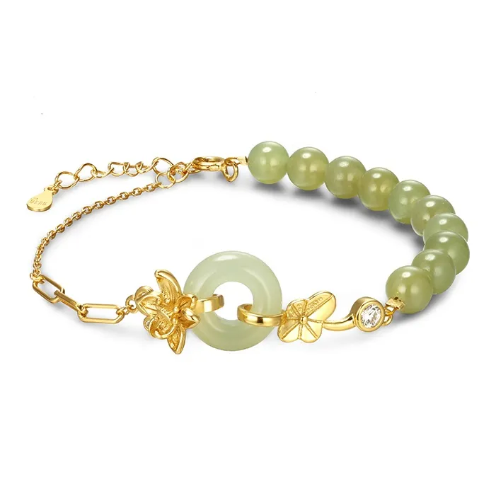 HUISHI S925 Silver Hetian Jade Bracelets Women's Green Jade-6