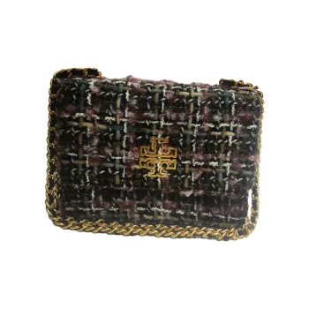 TORY BURCH Britten Flannel With Leather Clutch Wallet, Shoulder Bag, Crossbody Bag Women's Black & Multicolor