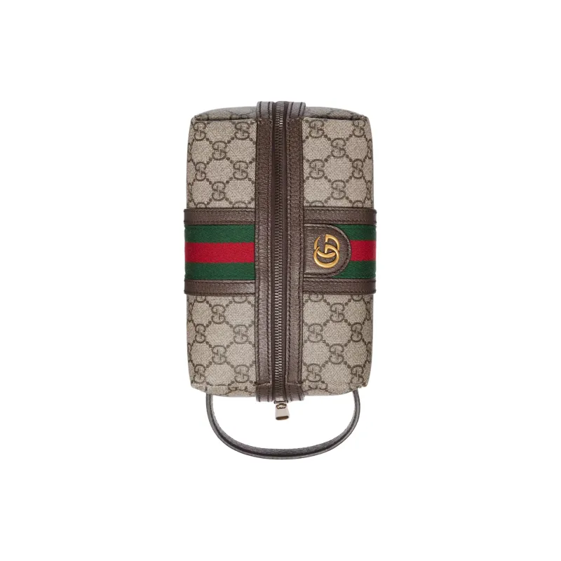 GUCCI Canvas With Leather Makeup Bag Men's Beige & Ebony-4