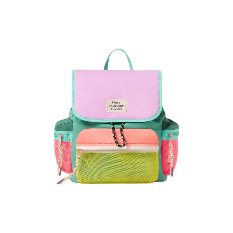 ZARA Cotton With Nylon Backpack Regular Women's Green/Purple/Pink-0