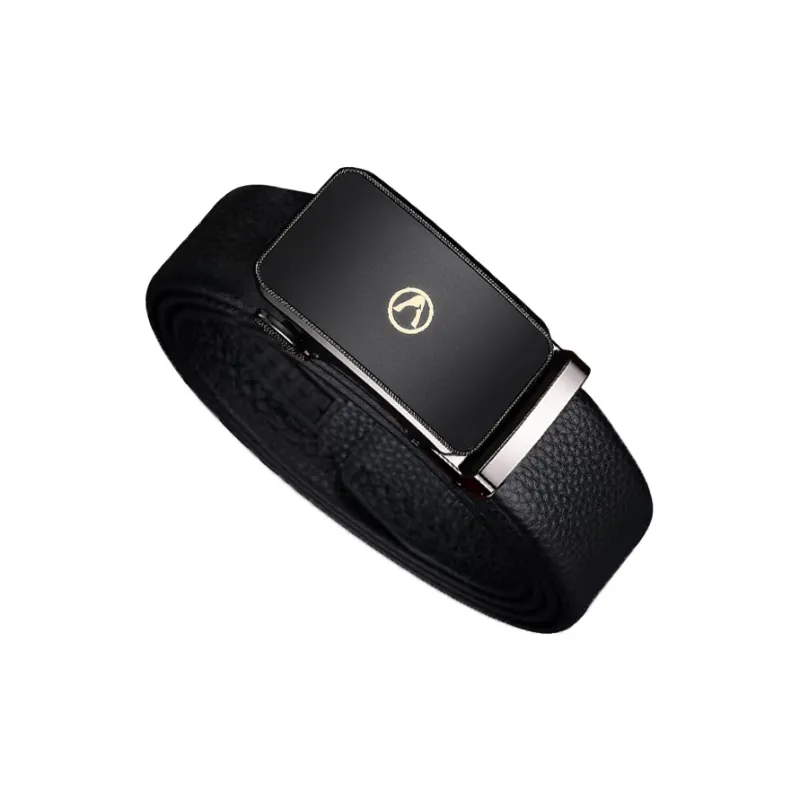 AUGTARLION Business Automatic Buckle Pant Belt Top Grain Cow Leather Leather Belts Men's Black Width  3.5cm-2