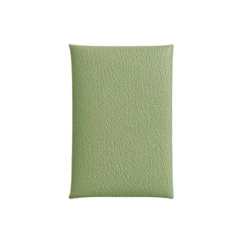 HERMES Calvi Chevre Mysore Goatskin Wallet Coin Purse Card Holder Women's Prickly Acacia Green With Caramel