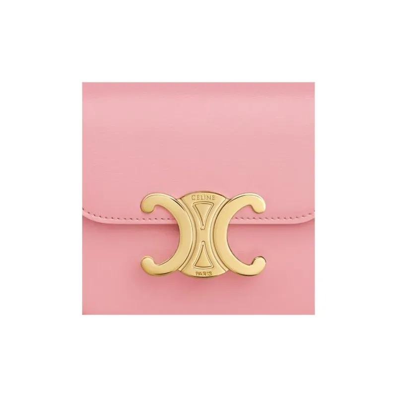 CELINE Triomphe Bright Calfskin Shoulder Bag, Crossbody Bag Mini Women's Rose Pink-4