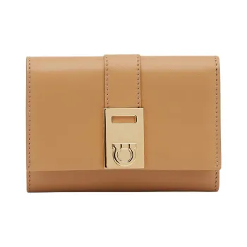 FERRAGAMO GANCINI Cow Leather Wallet Small Size Women's Brown