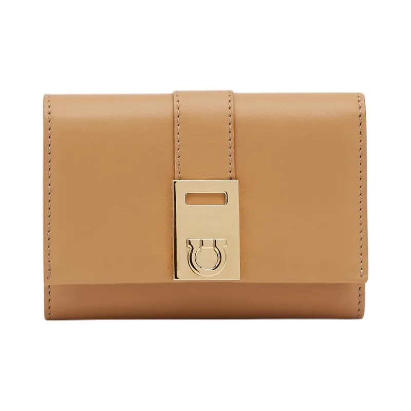 FERRAGAMO GANCINI Cow Leather Wallet Small Size Women's Brown-0