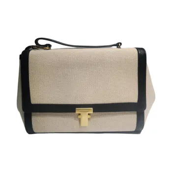 TORY BURCH Juliette Canvas With Leather Canvas Bag Shoulder Bag Crossbody Bag Handbag Women's Black & Natural