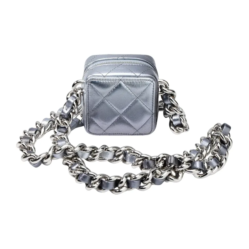 CHANEL Lambskin Shoulder Bag, Crossbody Bag Women's Silver Purple-1