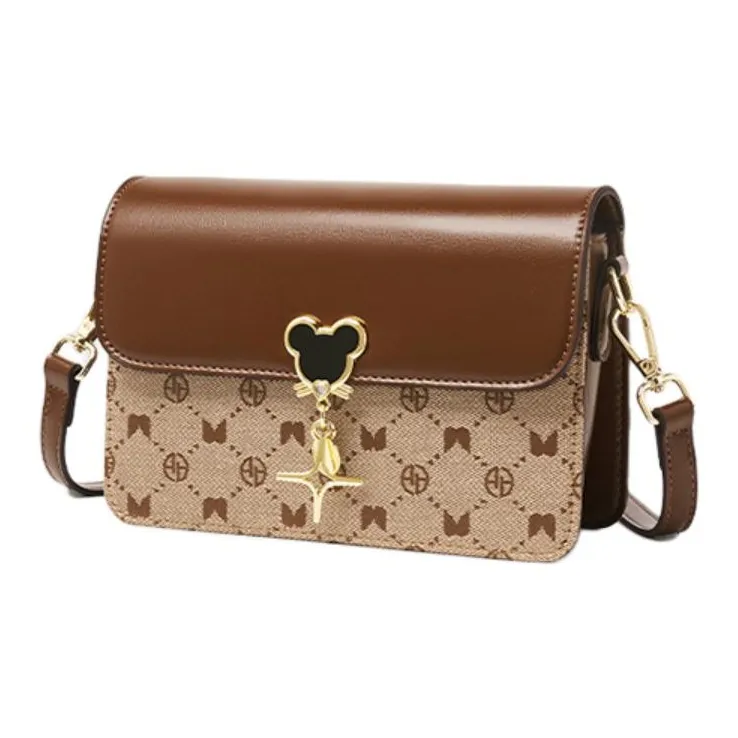 AOKANG PVC Monogram Bag, Commute Bag, Small Square Bag, Shoulder Bag, Crossbody Bag Small Size Women's Caramel Coffee-1