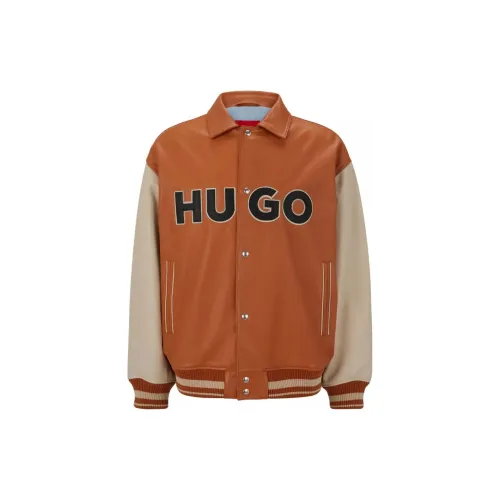 HUGO BOSS Leather Jackets Men Orange