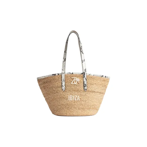 Zadig & Voltaire Jute Blended With Cotton Straw Bag Beach Bag One Shoulder Handbag Women's Beige