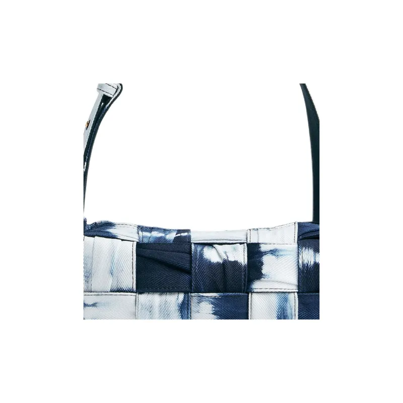 Bottega Veneta Brick Cassette Denim Handbag Shoulder Bag Small Size Women's Marine Blue & White-4