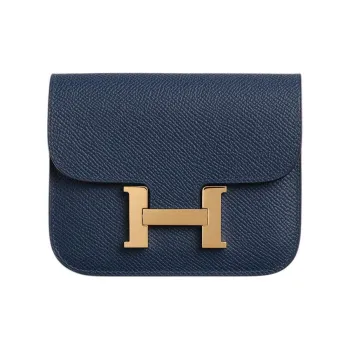 HERMES Constance Slim Epsom Leather Wallet, Card Holder, Coin Purse, Fanny Pack Women's 7U Navy
