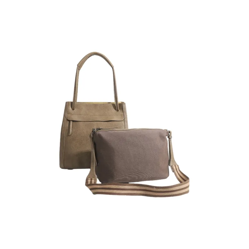 Jade En Plus Microfiber Leather Combo Bag, Handbag, Shoulder Bag Regular Large Size Unisex Light Coffee/Brown-1