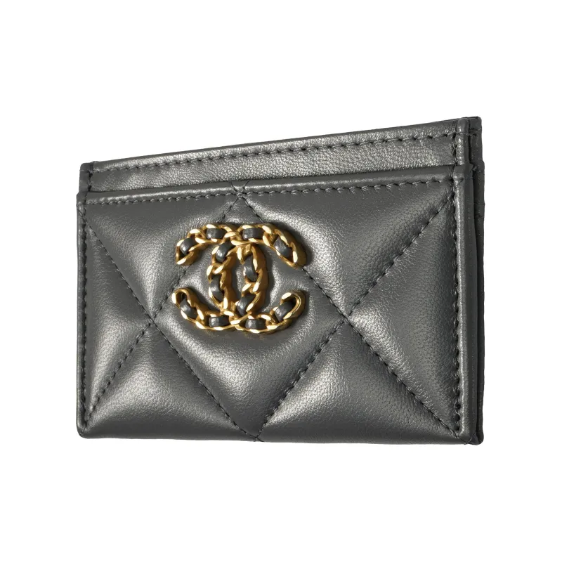 CHANEL 19Bag Lambskin Card Holder Women's Gray-1