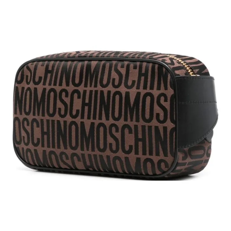 MOSCHINO Calfskin Crossbody Bags Fanny Pack Men's Chocolate Brown With Black Accents-1