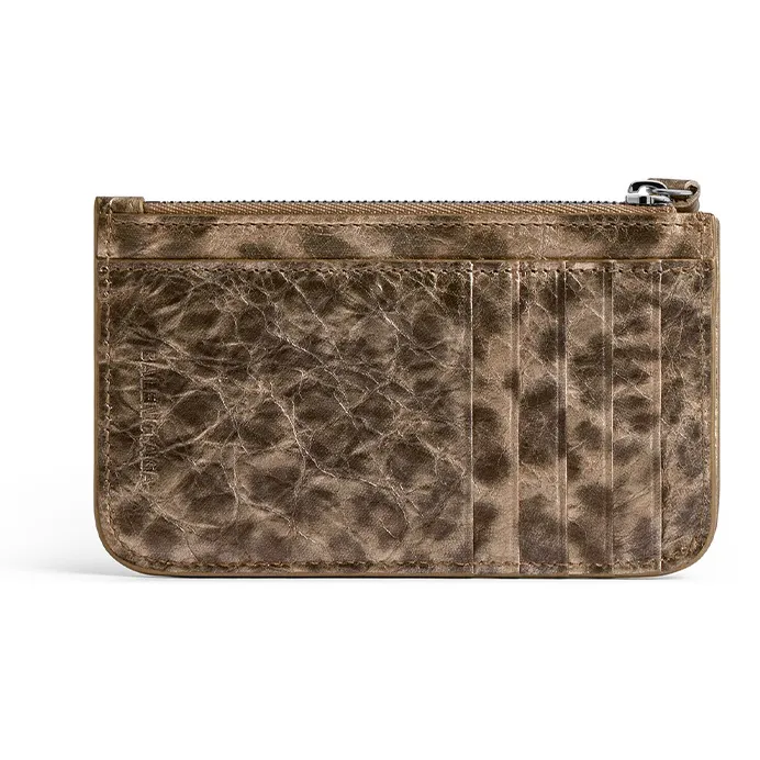 Balenciaga Le Cagole Lambskin Card Holder Women's Brown Leopard Print-1
