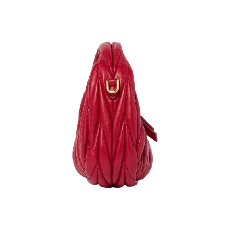 MIU MIU Wander Matelasse Nappa Leather Micro Hobo Bag Red-2